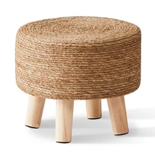 Foot Stool Seagrass Ottoman Pouf Round Couch Desk Padded Non-Slip Legs