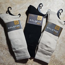 three Goldtoe Mens Cushioned Dress Socks Blac...