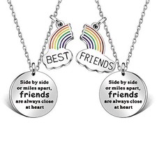 Best Friends Necklace Gift,pcs Heart Pendant Adjustable Long Necklace Side by 2