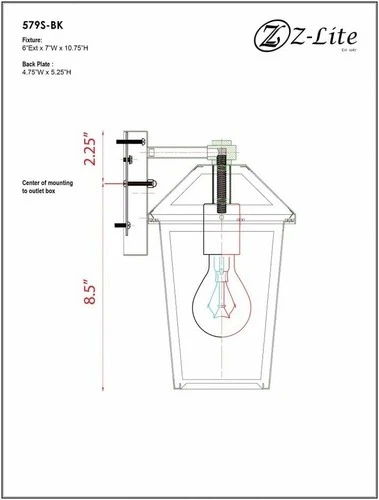 Z-Lite 579S-BK One Light Outdoor Wall Sconce Talbot Black - Picture 6 of 7