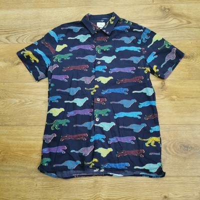 Paul Smith Gepard Hemd Herren S Small Blau Casual Fit Sommer Kurzarm