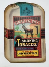 Orphan Boy Die Cut Smoking Tobacco Cardboard Sign 17 1/4" x 11 5/8