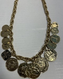 Authentic VTG 24K Gold Plated 14 Coin Caribbean Necklace Heavy 6.3 oz (Franklin Mint Stye)