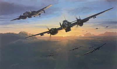 Dawn Strike by Richard Taylor art print autographed by Luftwaffe Night Fighter - Image 1 of 2