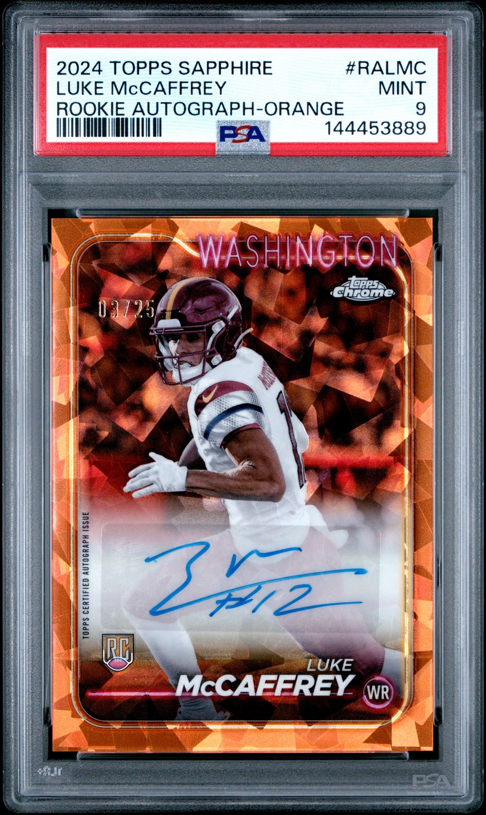 Luke McCaffrey Topps Chrome Sapphire Rookie Autographs #RALMC Orange