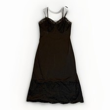 Vintage Vanity Fair Full Slip LBD, Black With Lace Bodice Hem USA, Sz 32 Small