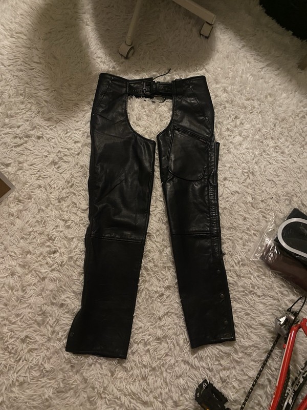 Redline Classic Black Naked Leather Motorcycle Fully Lined Chaps