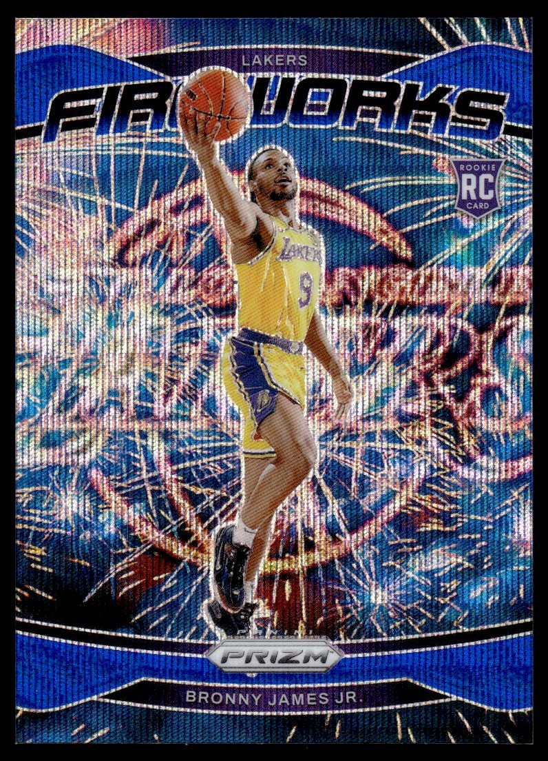 2024-25 Panini Prizm Fireworks Prizms Blue Wave Bronny James Jr. Rookie 033/175