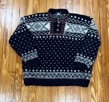 J. Peterman Men's 2XL XXL Sweater Wool Henley Thick Fair Isle Norway