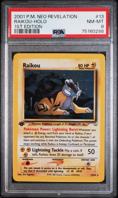 2001 POKEMON NEO REVELATION 1ST EDITION #13 RAIKOU -HOLO PSA 8