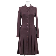 CHANEL Vintage Pleated Coat Dress 01A P18026 Women Size 36 Burgundy