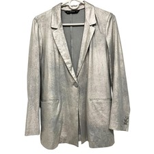Zara Women's Metallic Silver Blazer Jacket Single Button - Sz Small