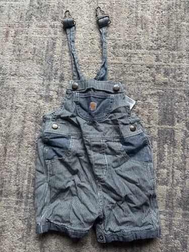 Carhartt Bib Overalls Toddlers 18 Months BLUE WHITE STRIPED RAILROAD Snap On