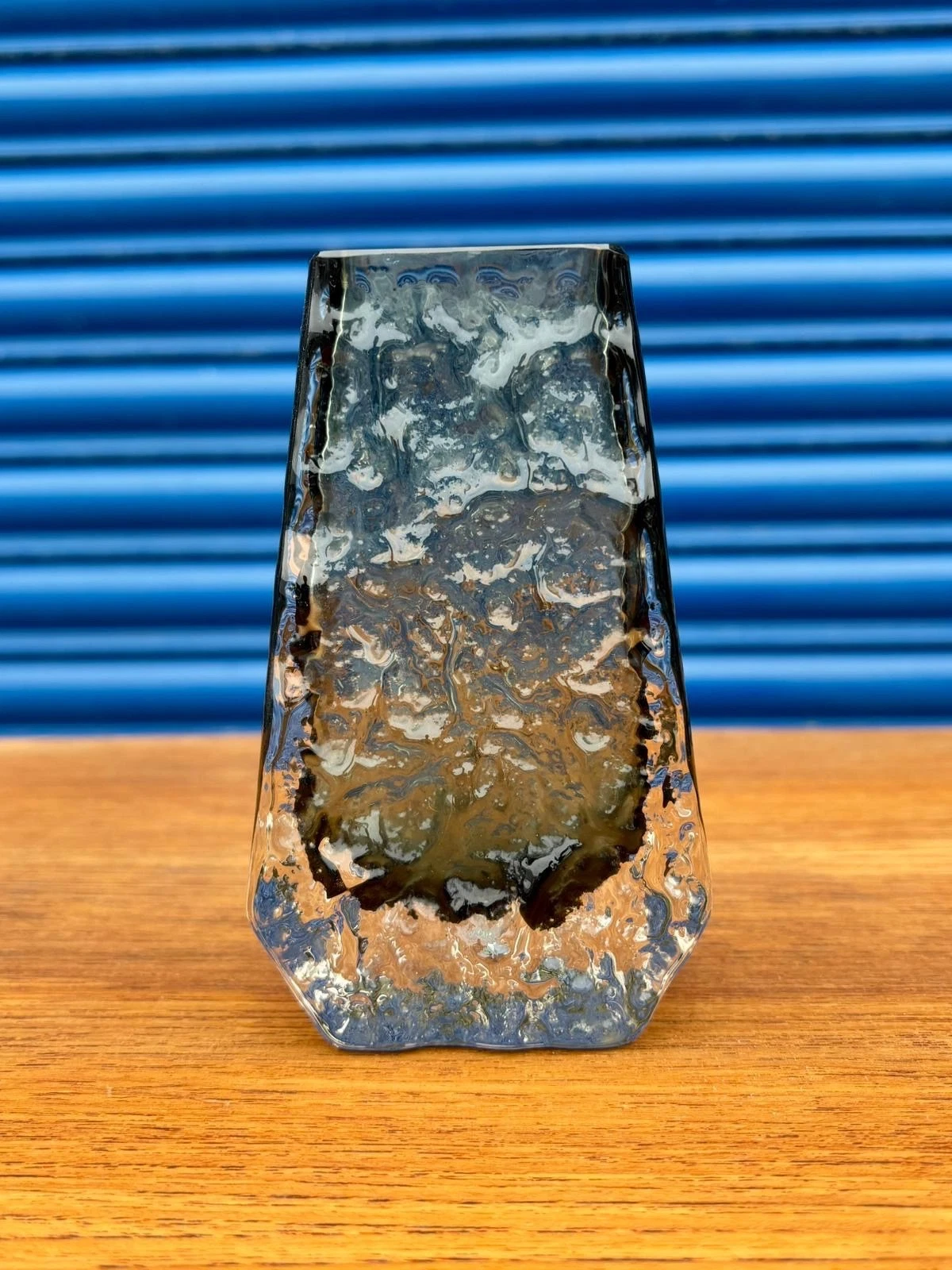 WHITEFRIAR COFFIN ART GLASS BARK TEXTURED VASE BY GEOFFREY BAXTER
