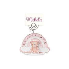 Bomboniera battesimo bimba portafoto orsetto con arcobaleno rosa