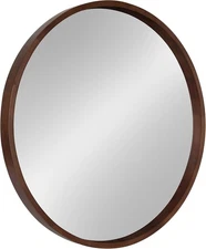 Kate Laurel Hutton Round Wood Frame Wall Mirror 30" Diameter Walnut Brown