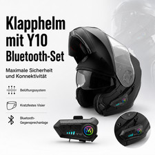 Bluetooth Headset Klapphelm Motorradhelm schw...