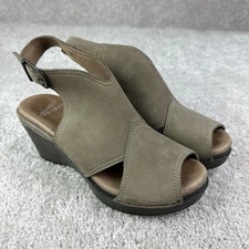 Dansko Vanda Taupe Nubuck Wedge Sandals Sling Backs Shoes Size 38