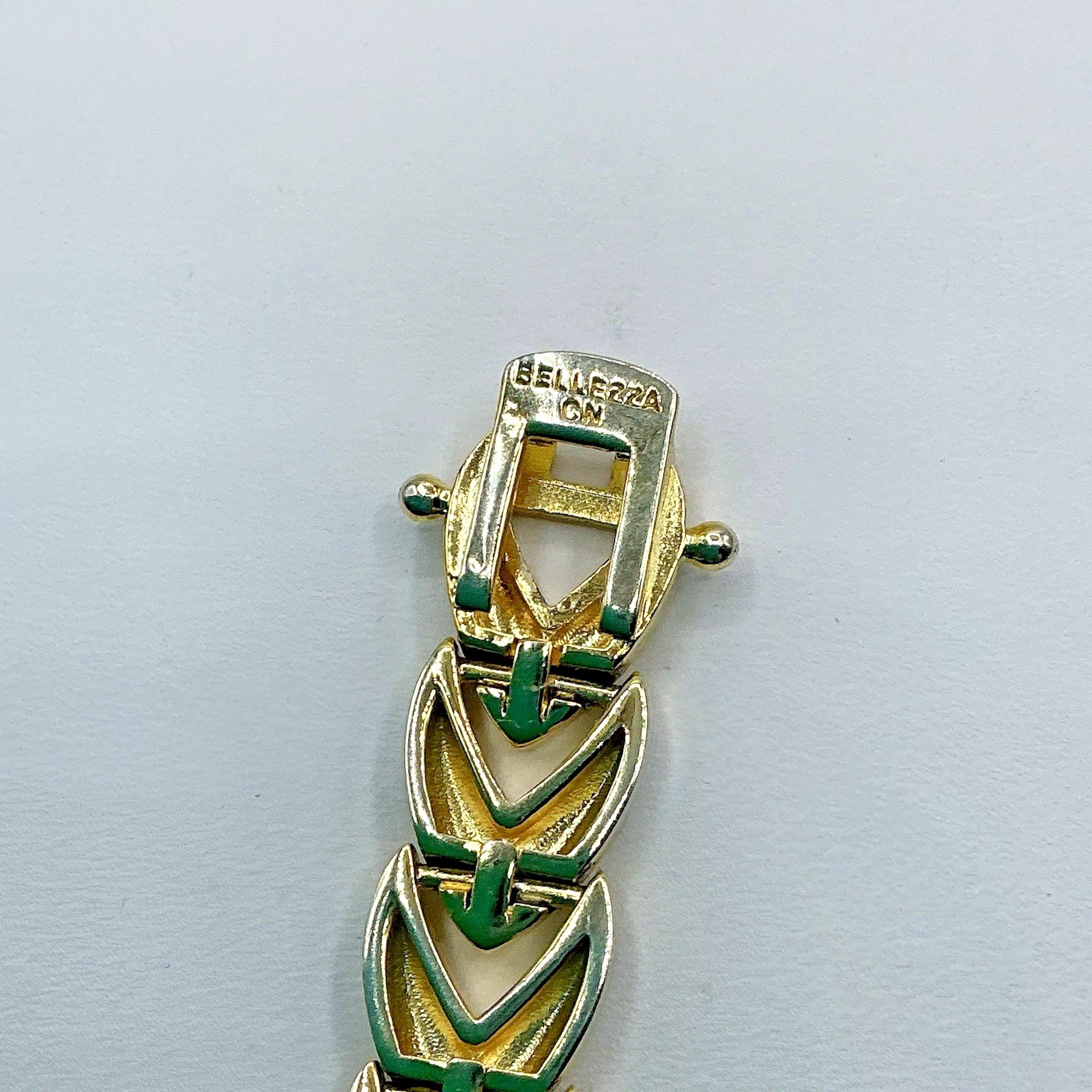 Bellezza Gold Tone Frosted Shiny Chevron Link Bracelet Double Safety Clasp image 8