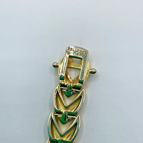 Bellezza Gold Tone Frosted Shiny Chevron Link Bracelet Double Safety Clasp image 8