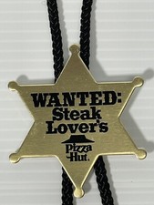 Vintage Pizza Hut Bolo Tie Wanted Steak Lovers Promo Gold Star Emblem Movie Prop