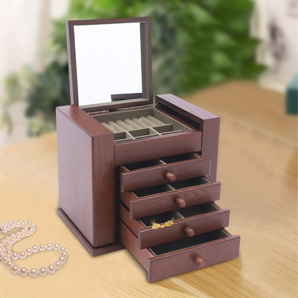 Layers Case Vintage Large Jewelry Organizer Wooden Storage Box w
