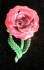 Vintage Brooch Enamel Pink Carnation with Green Stem 2 Inch