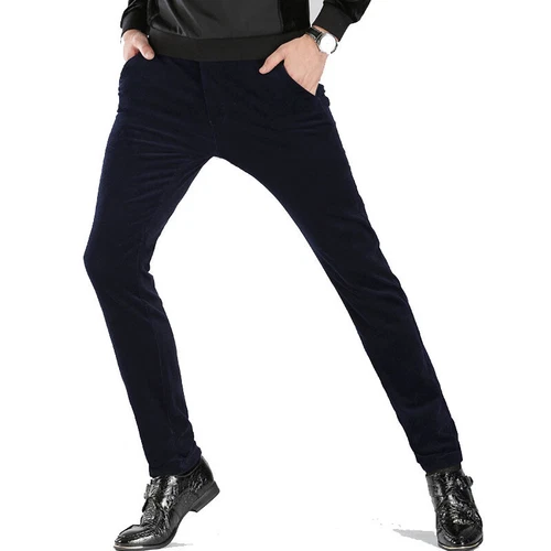 Hombres Pantalones de Pana Pantalones Calce Ajustado Informales Elastizados Clásicos Negro Marrón Nuevos - Imagen 6 de 21