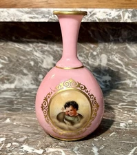 Vintage Bristol Glass Old Paris Porcelain Cameo Vase
