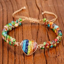 Rainbow Jasper Heart Charm Women Girls Healing Handmade Braided Bracelet Gifts