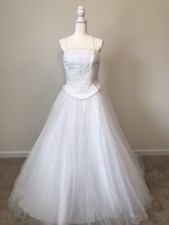 Bonny White Satin and Tulle Wedding Gown & Shawl - Size 12 - NWT