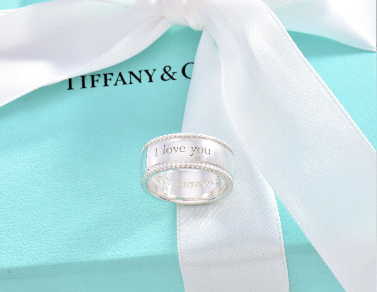Size 6.5 Tiffany & Co Sterling Silver I Love You Bead Edge Ring in