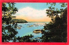 Long Island Northport NY Yacht Club Sound Harbor Sailing Boats Vtg Postcard F33