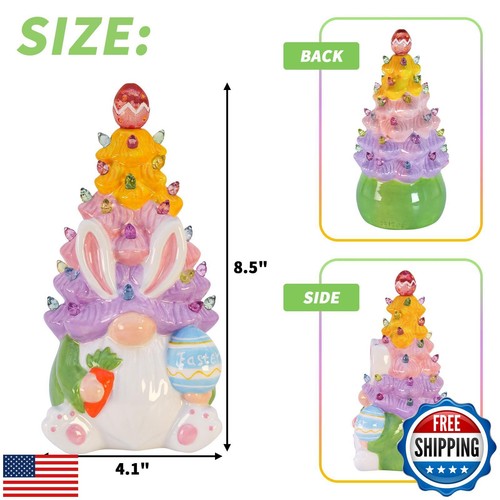 KnomeKo Easter Decorations for The Home Lighted Easter Spring Gnome Ceramic T - 第 3/5 張圖片