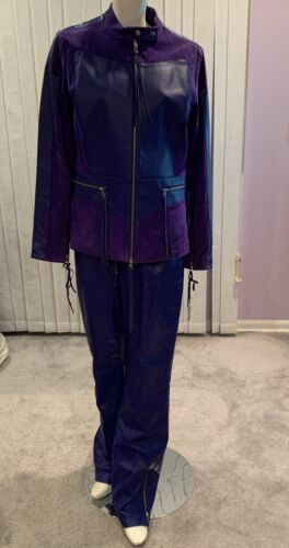 Metrostyle Vintage Purple Leather/Suede Pant Suit… - image 1