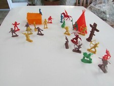 Vintage Cowboys  Indians plastic playset with tepee, cabin  totem