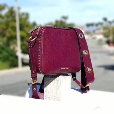 Michael Kors Women Brooklyn Large Leather Camera Bag Purse Plum R
