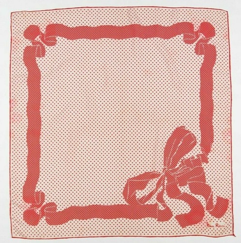Foulard En Soie Nina Ricci - Motif Pois Rouge, Blanc, Bleu, Carré 81cm, Occasion Comme Neuf