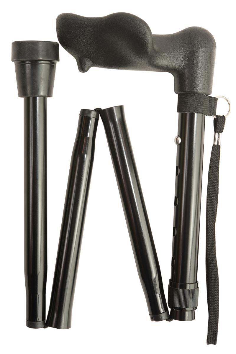 Anatomical Black Left Handed Shorter Folding Walking Stick Cane Mobility Aid