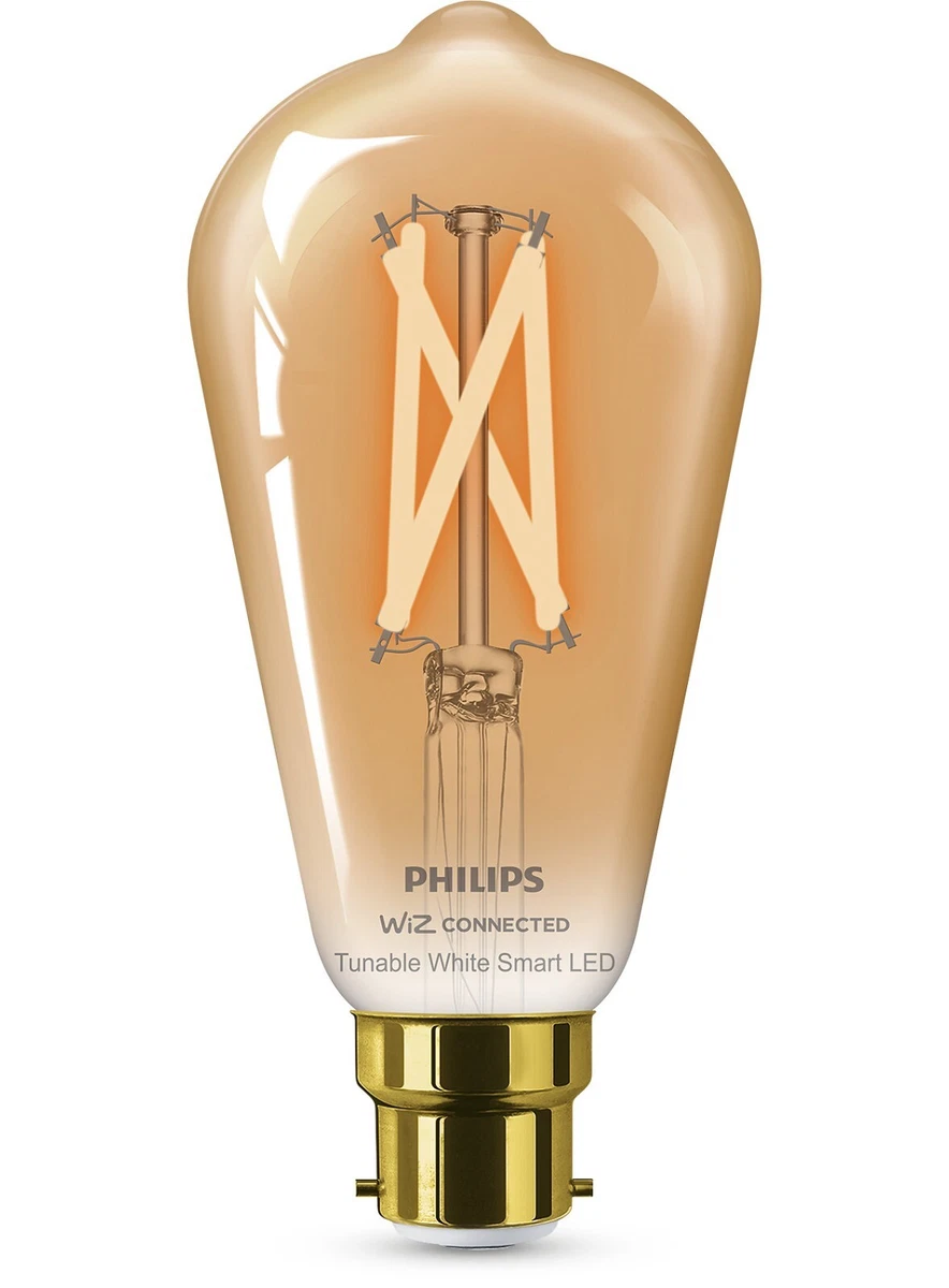 2x PHILIPS B22 Bayonet SMART LED With WIZ Connected Amber Glass