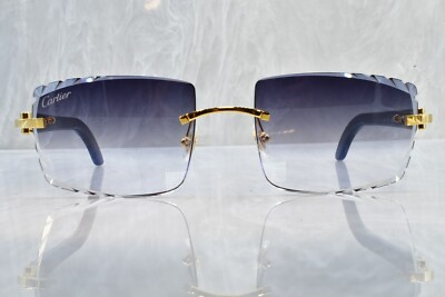 Cartier rimless black buff horn C decor gold Diamond Cut