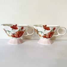Meritage Set of 2 Coffee Mug/Tea Cups Pink Orange stoneware 19oz -3” Beautiful