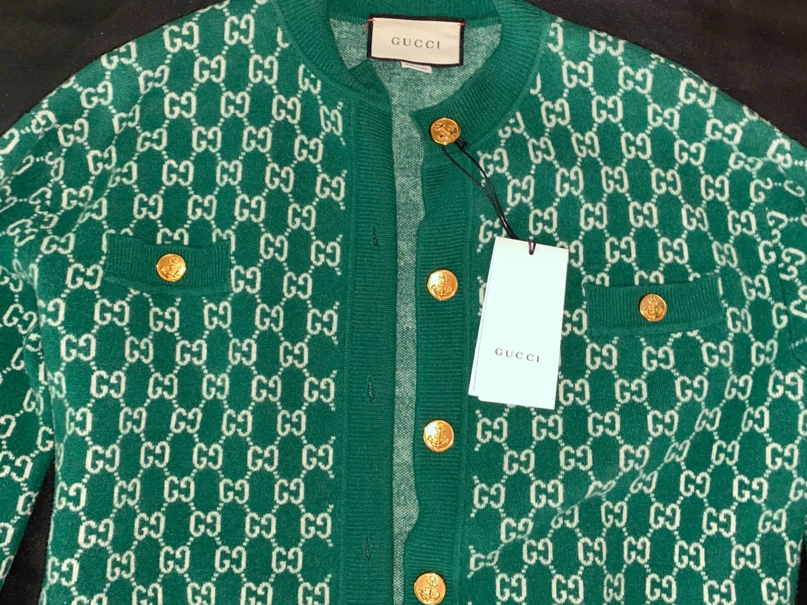 GUCCI Cardigan in maglia di lana verde da donna in S modello GG Authentic
