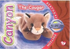TY Beanie Babies BBOC Card - Series 4 Birthday (ORANGE) - CANYON the Cougar NM/M