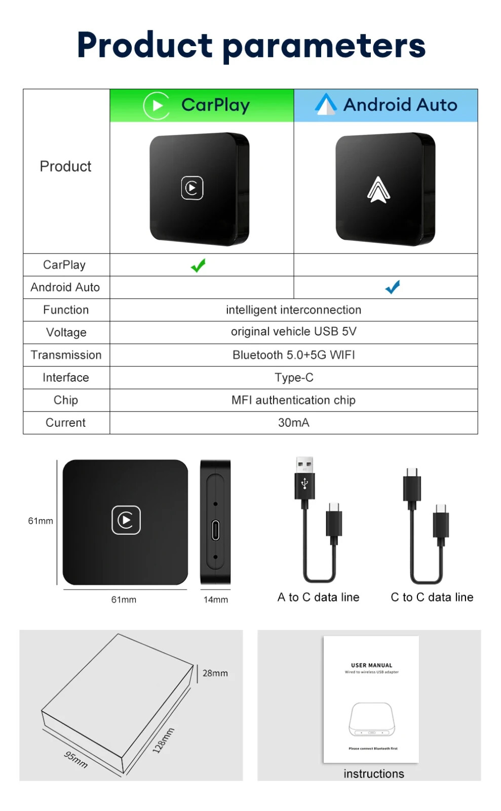 Adattatore Wireless CarPlay Converte da Cablato a Wireless, Plug & Play - Miniatura 17