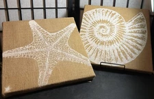 Starfish And Shell Prints  Beach / Lake Burlap Prints ready to hang