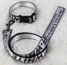 Adjustable OFF WHITE Print Leash And Collar  Silver For Pets & Dogs ✅