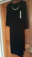 Roman Black Jersey Dress With Black & Gold Chain Necklace Size 10 BRAND NEW+TAGS