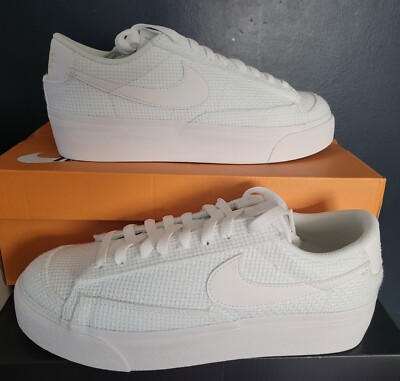 NEW AUTHENTIC WOMEN'S NIKE BLAZER LOW PLATFORM ESS ''WOVEN SUMMIT WHITE'' US 9