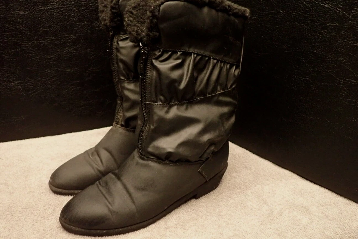 Hush Puppies Glacier Black Winter Boots Front Zipper Fur Lined